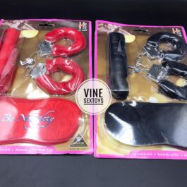3 Piece Beginners Bondage Kit with Metal Handcuffs, Whip and Blind fold